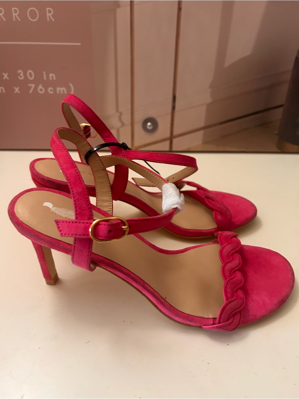 Stuart Weitzman Fuchsia Braided Strap Mid-Heel Sandals